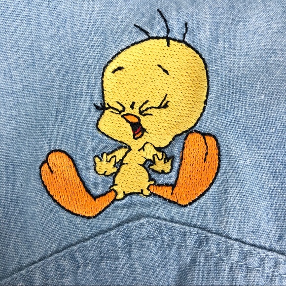Vintage chambray 96 tweety Bird button up popover - Picture 4 of 8